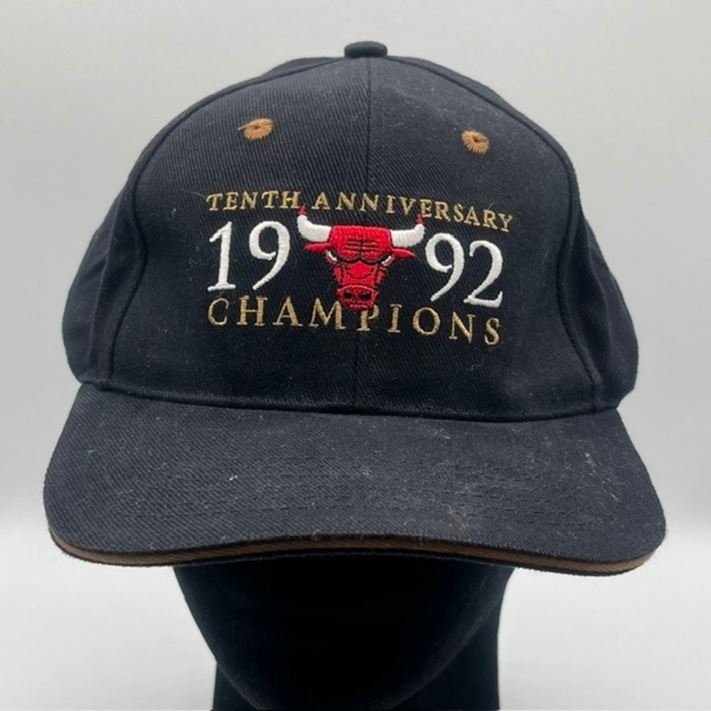 Vintage Chicago Bulls Hat 1992 Champions 10th Anniversary Kick 10 Pro Gear Black